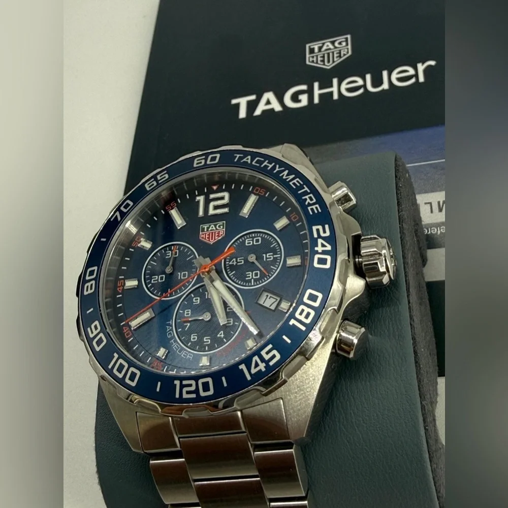 Tag Heuer Men's Silver Stainless Steel Watch with Blue Dial